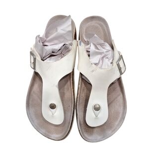 Westlink Cork White Leather Thong Sandals 11.5 Birken Adjustable Buckle …